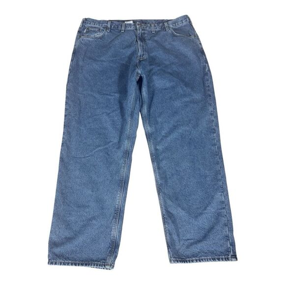 Carhartt Men’s Blue Denim Flannel Fleece Lined Relaxed Fit B172 Jeans Size 46X32 - Picture 1 of 9